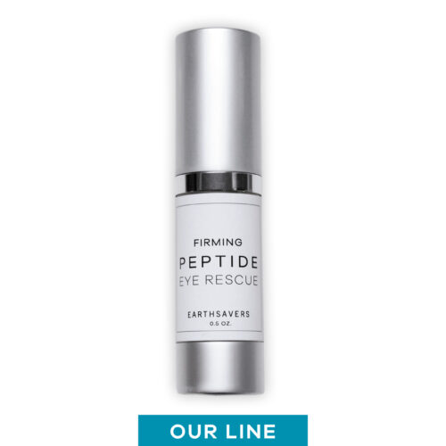 Firming Peptide Eye Rescue in a silver, pump top tube with a white rectangular label.