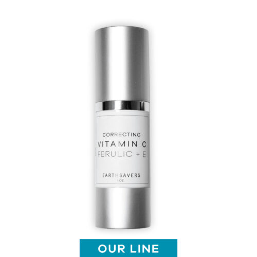 Correcting Vitamin C Serum in a silver tube with a pump top and a white rectangular label.