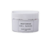 Restoring Gel Mask in a white, plastic jar with a screw top and a rectangle shaped label.